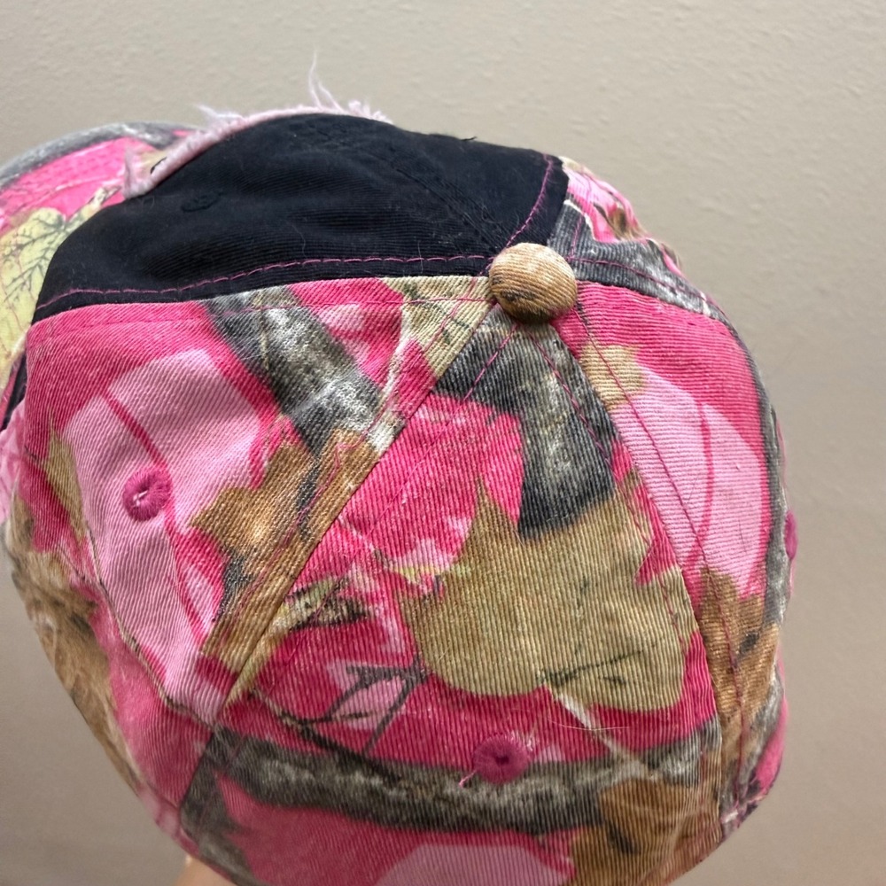 Ariat Pink Camo Western Adjust Strapback Distressed‎ Baseball Cap Hat Women OS - Picture 4 of 11